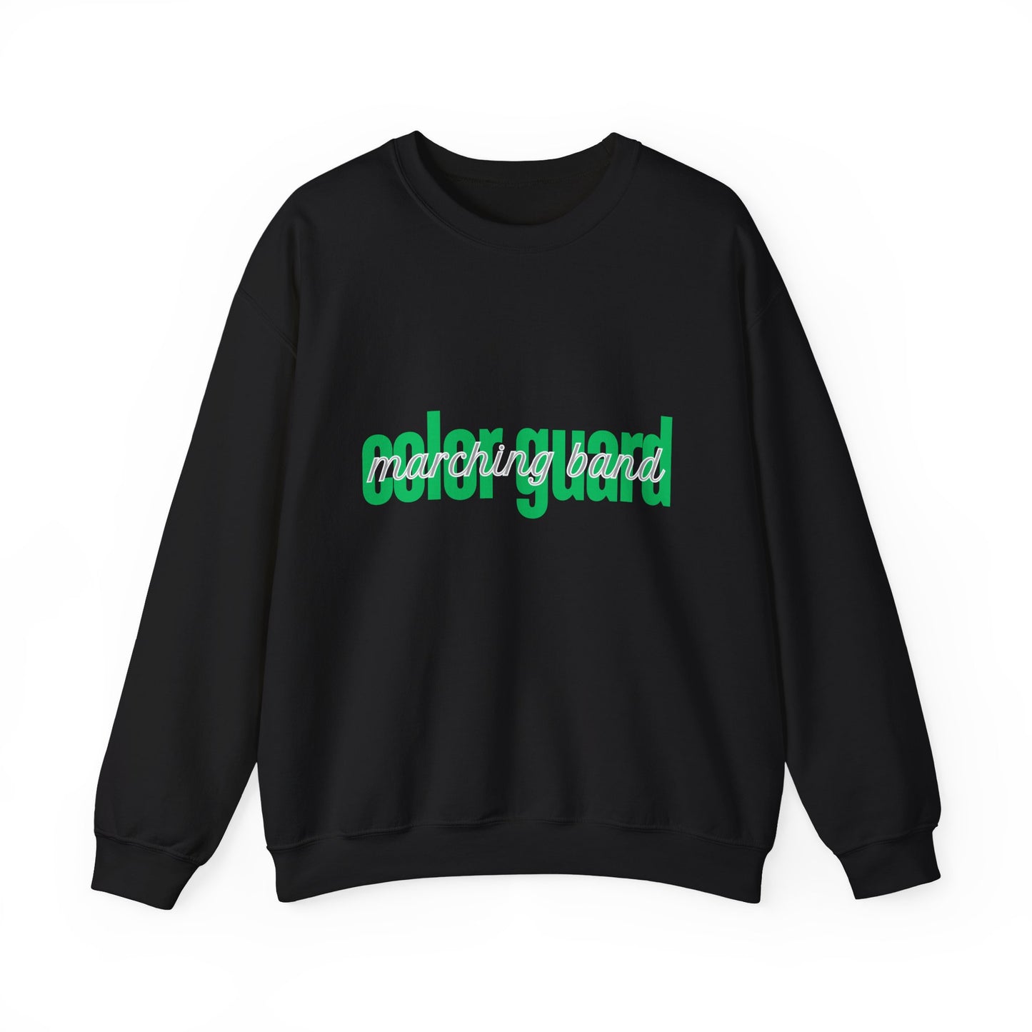 Marching Band Color Guard Green Lowercase Blue Font Unisex Crewneck Sweatshirt Flag Saber Rifle