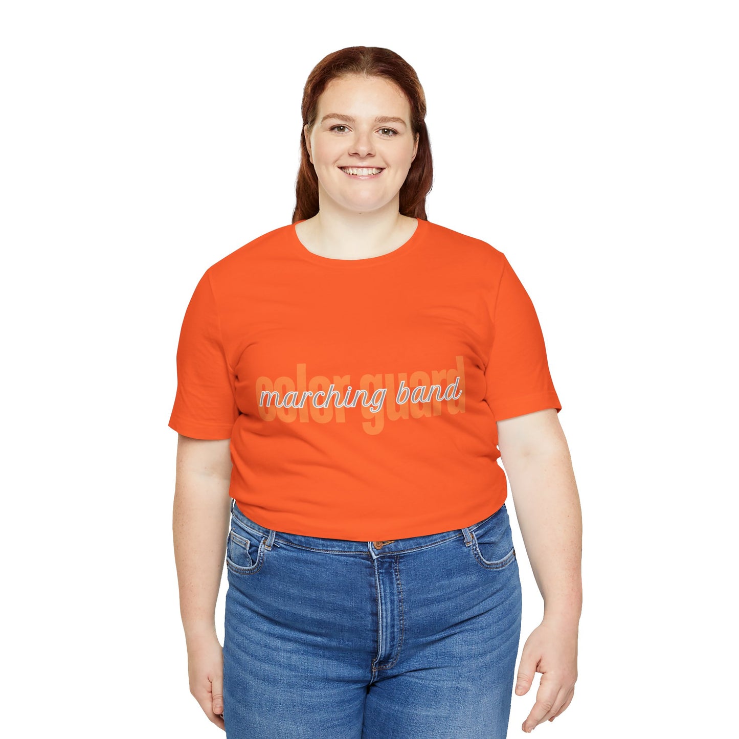 Marching Band Color Guard Orange Short Letters Flag Saber Unisex Jersey Short Sleeve Tee