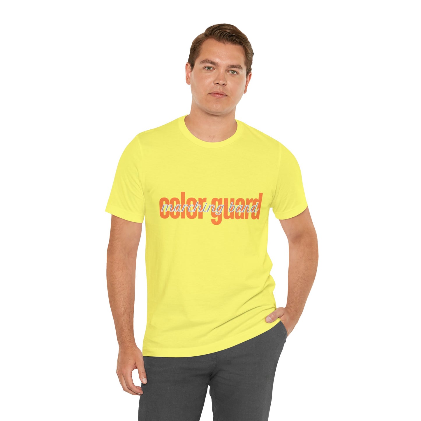 Marching Band Color Guard Orange Short Letters Flag Saber Unisex Jersey Short Sleeve Tee