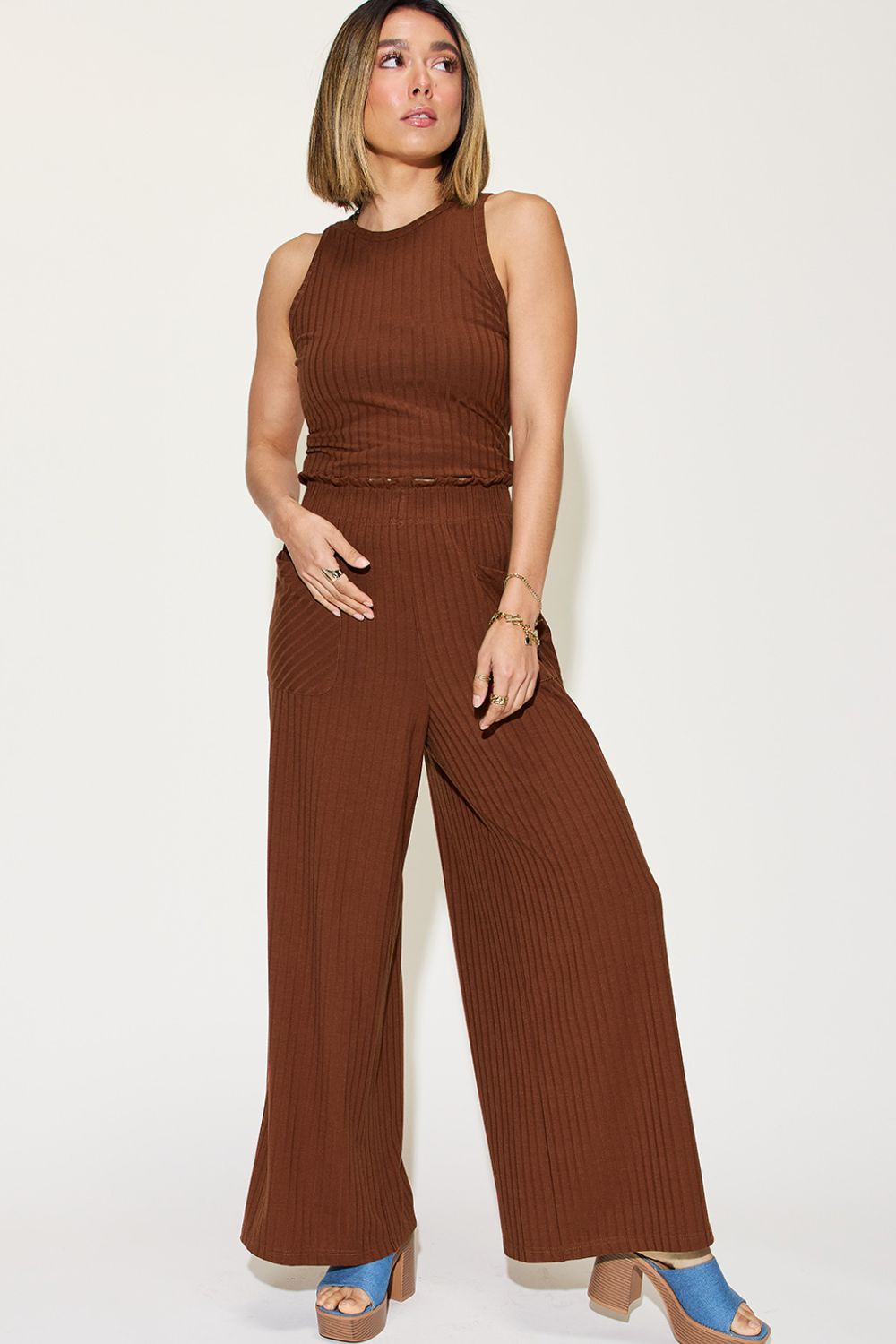 Basic Bae Ribbed Tank and Wide Leg Pants Two Piece Set