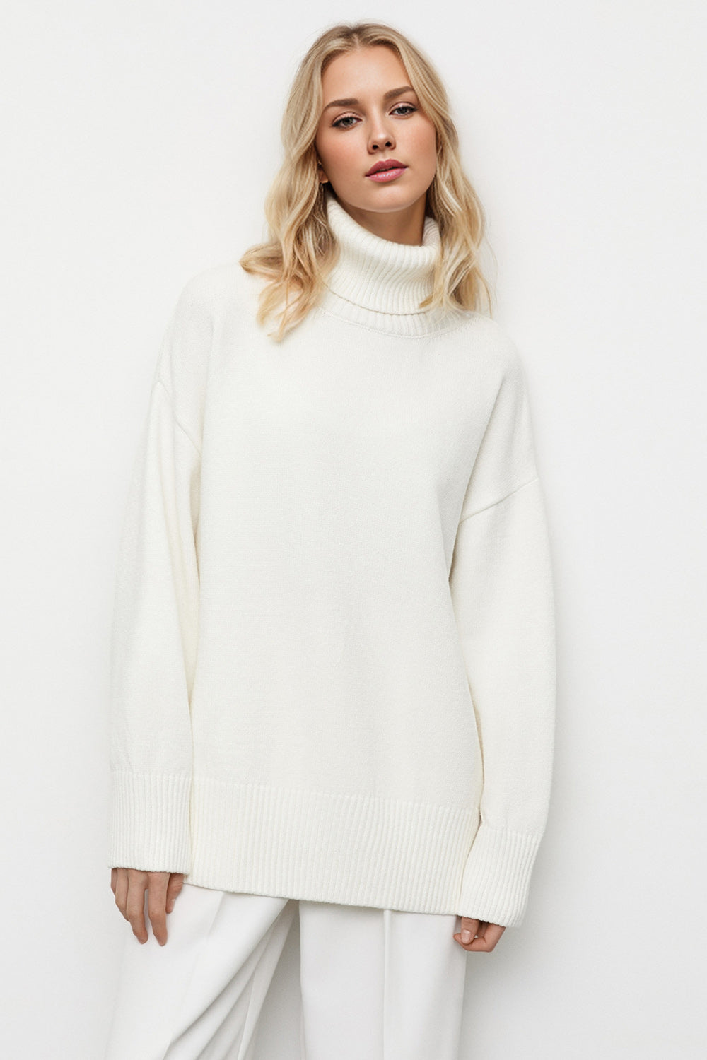 Basic Bae Turtleneck Dropped Shoulder Long Sleeve Sweater