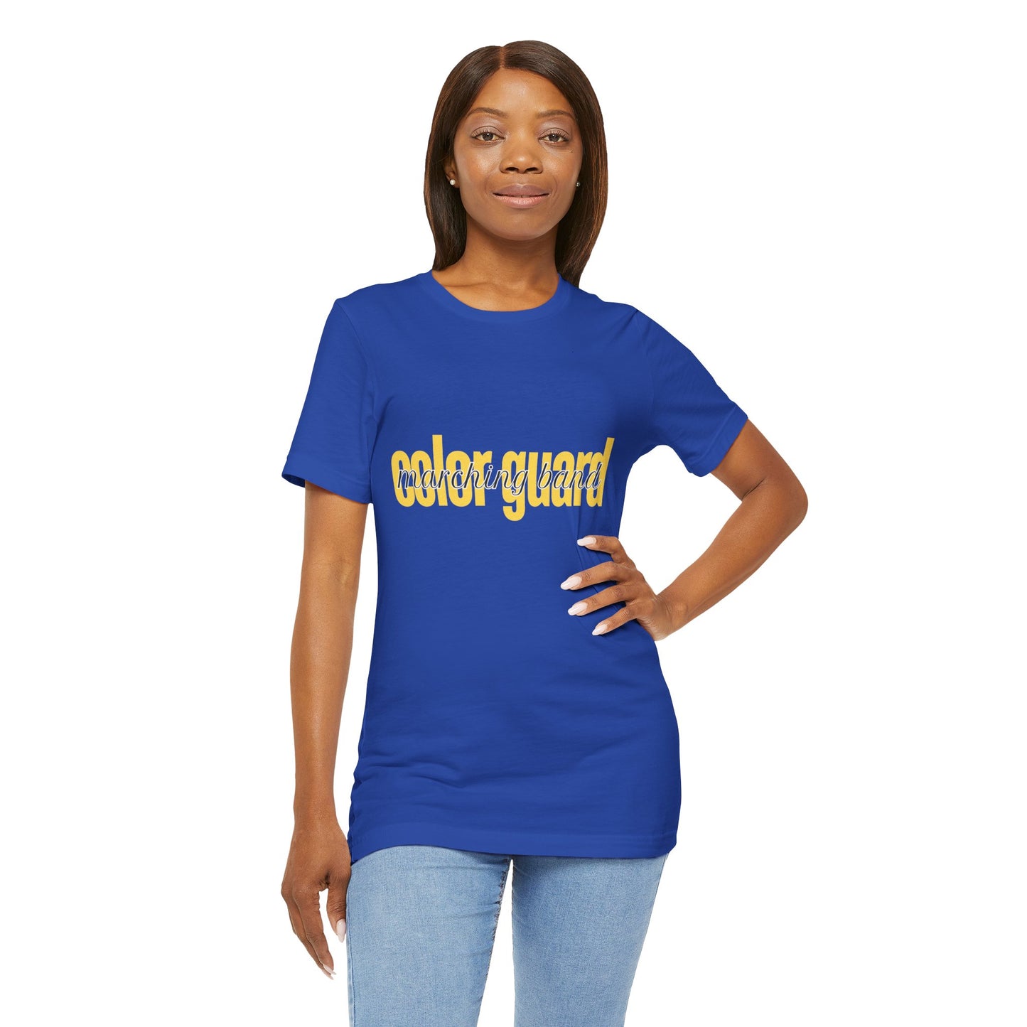 Marching Band Color Guard Yellow Short Letters Flag Saber Unisex Jersey Short Sleeve Tee