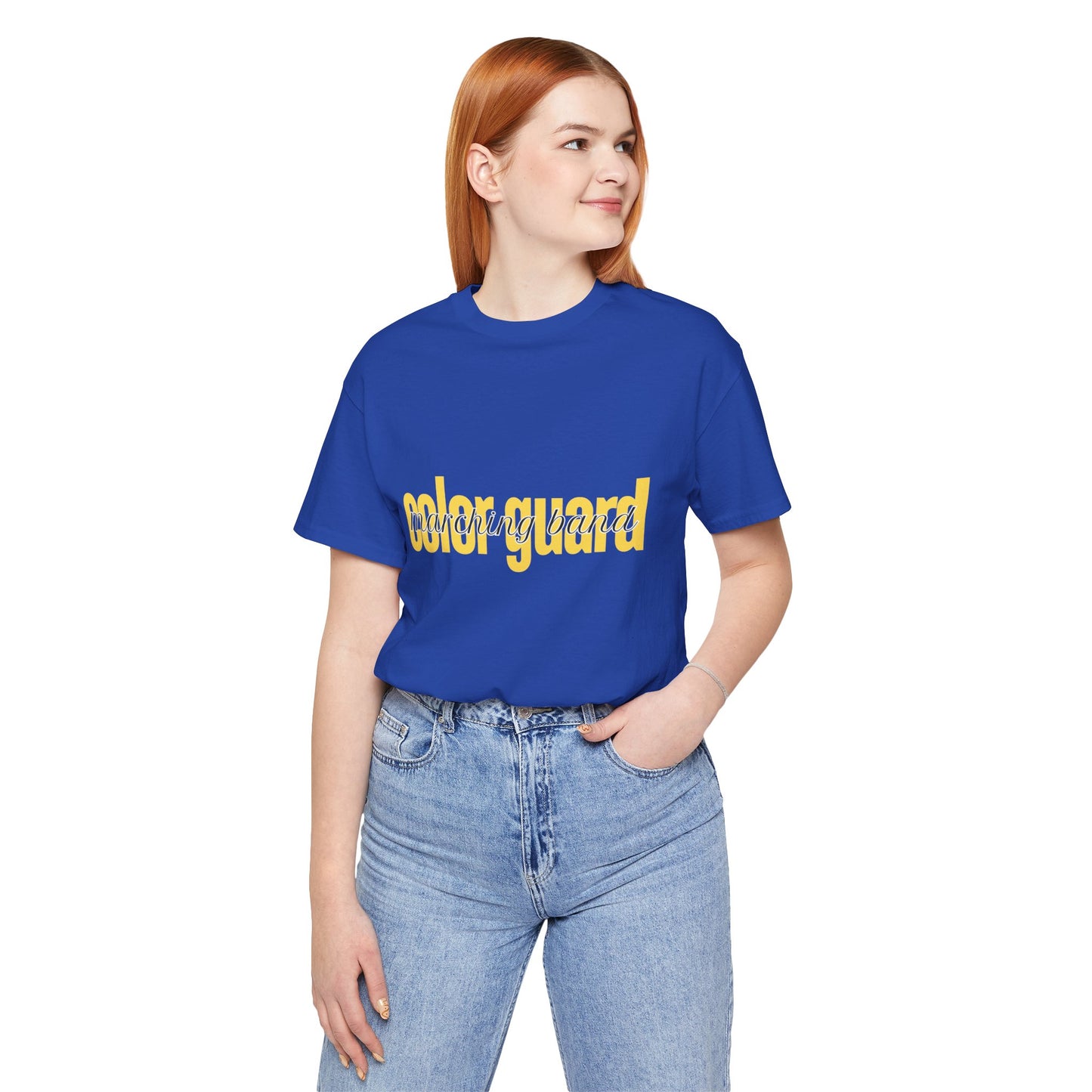 Marching Band Color Guard Yellow Short Letters Flag Saber Unisex Jersey Short Sleeve Tee