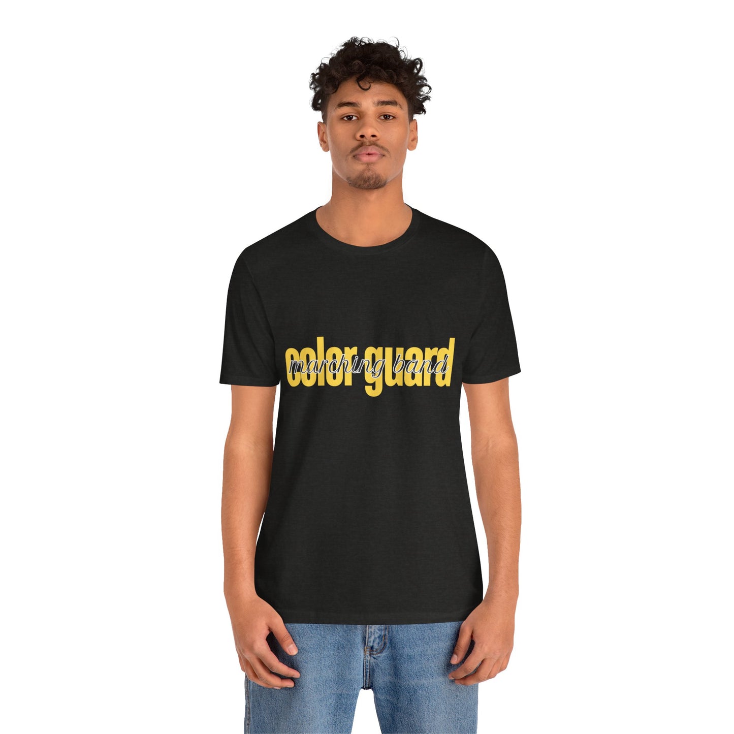 Marching Band Color Guard Yellow Short Letters Flag Saber Unisex Jersey Short Sleeve Tee