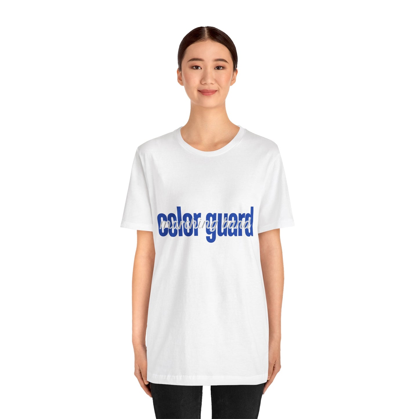 Marching Band Color Guard Blue Short Letters Flag Saber Unisex Jersey Short Sleeve Tee