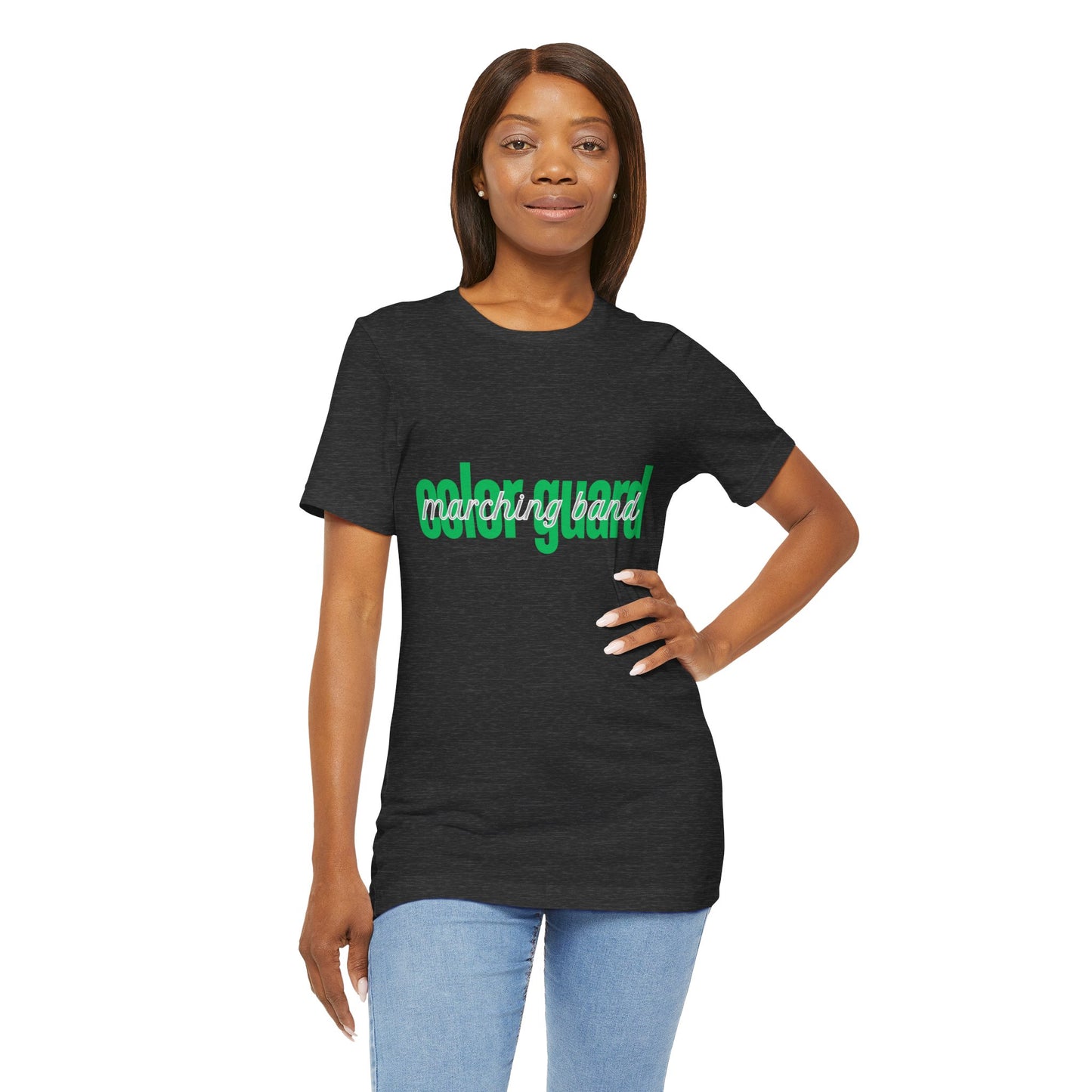 Marching Band Color Guard Green Short Letters Flag Saber Unisex Jersey Short Sleeve Tee