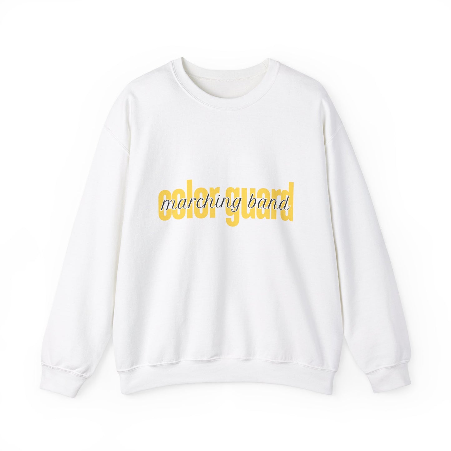 Marching Band Color Guard Yellow Lowercase Font Unisex Crewneck Sweatshirt Flag Saber Rifle