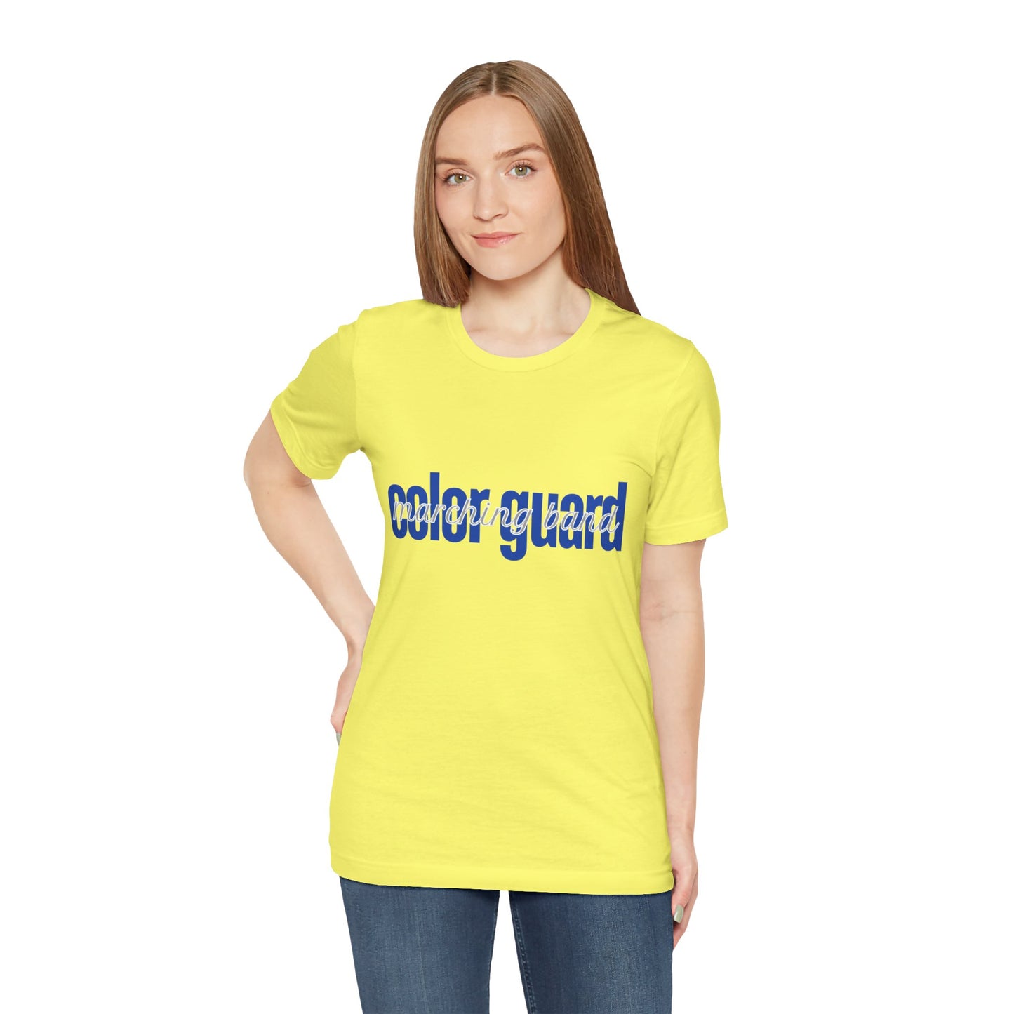 Marching Band Color Guard Blue Short Letters Flag Saber Unisex Jersey Short Sleeve Tee