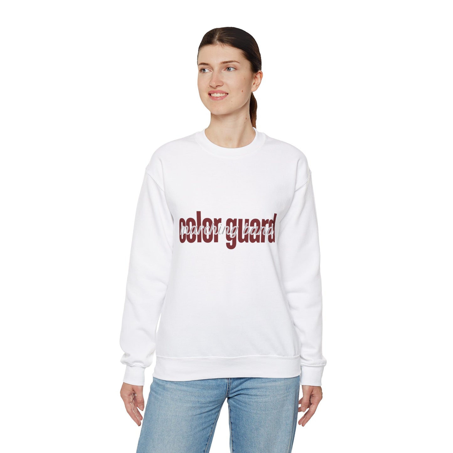 Marching Band Color Guard Maroon Lowercase Font Unisex Crewneck Sweatshirt Flag Saber Rifle