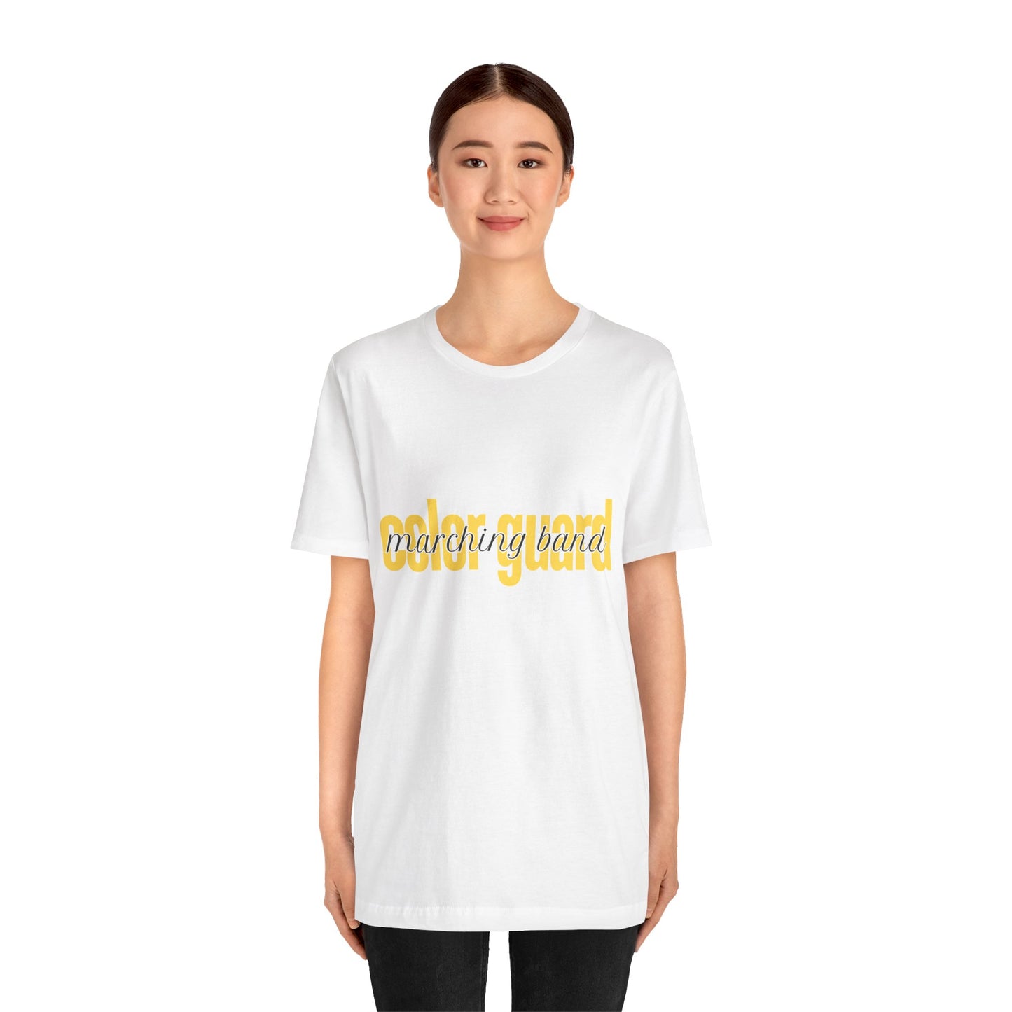 Marching Band Color Guard Yellow Short Letters Flag Saber Unisex Jersey Short Sleeve Tee