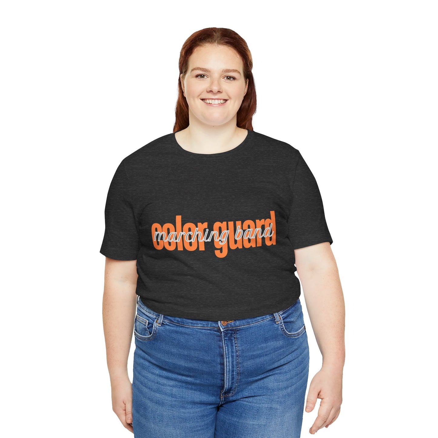 Marching Band Color Guard Orange Short Letters Flag Saber Unisex Jersey Short Sleeve Tee