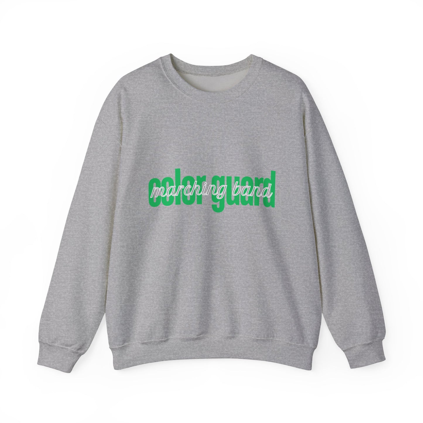 Marching Band Color Guard Green Lowercase Blue Font Unisex Crewneck Sweatshirt Flag Saber Rifle