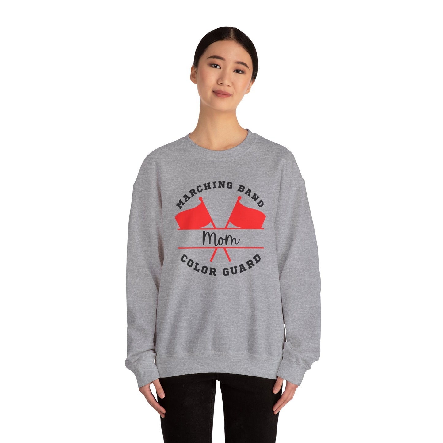 Marching Band Color Guard Mom Unisex Heavy Blend™ Crewneck Sweatshirt in White and Sport Gray