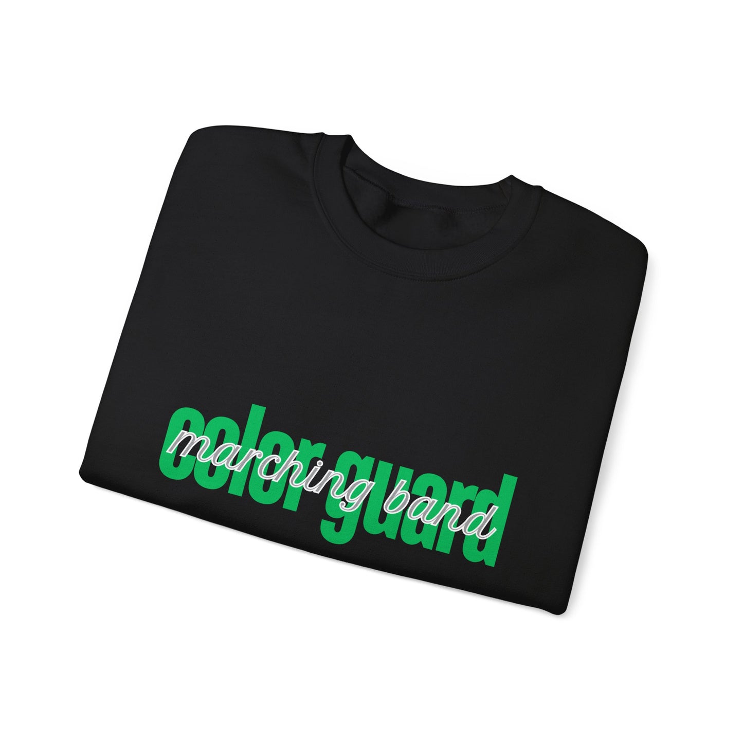 Marching Band Color Guard Green Lowercase Blue Font Unisex Crewneck Sweatshirt Flag Saber Rifle