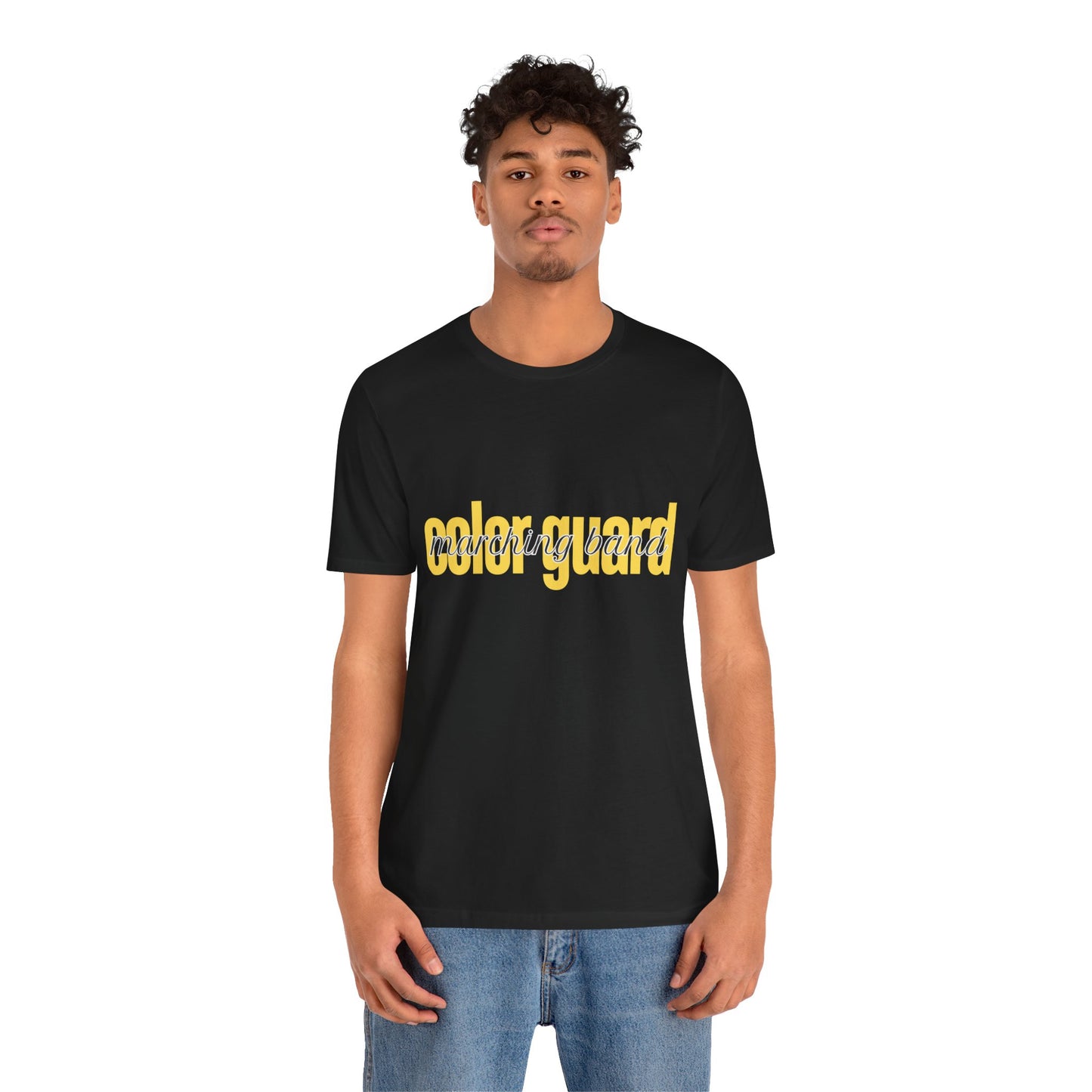 Marching Band Color Guard Yellow Short Letters Flag Saber Unisex Jersey Short Sleeve Tee