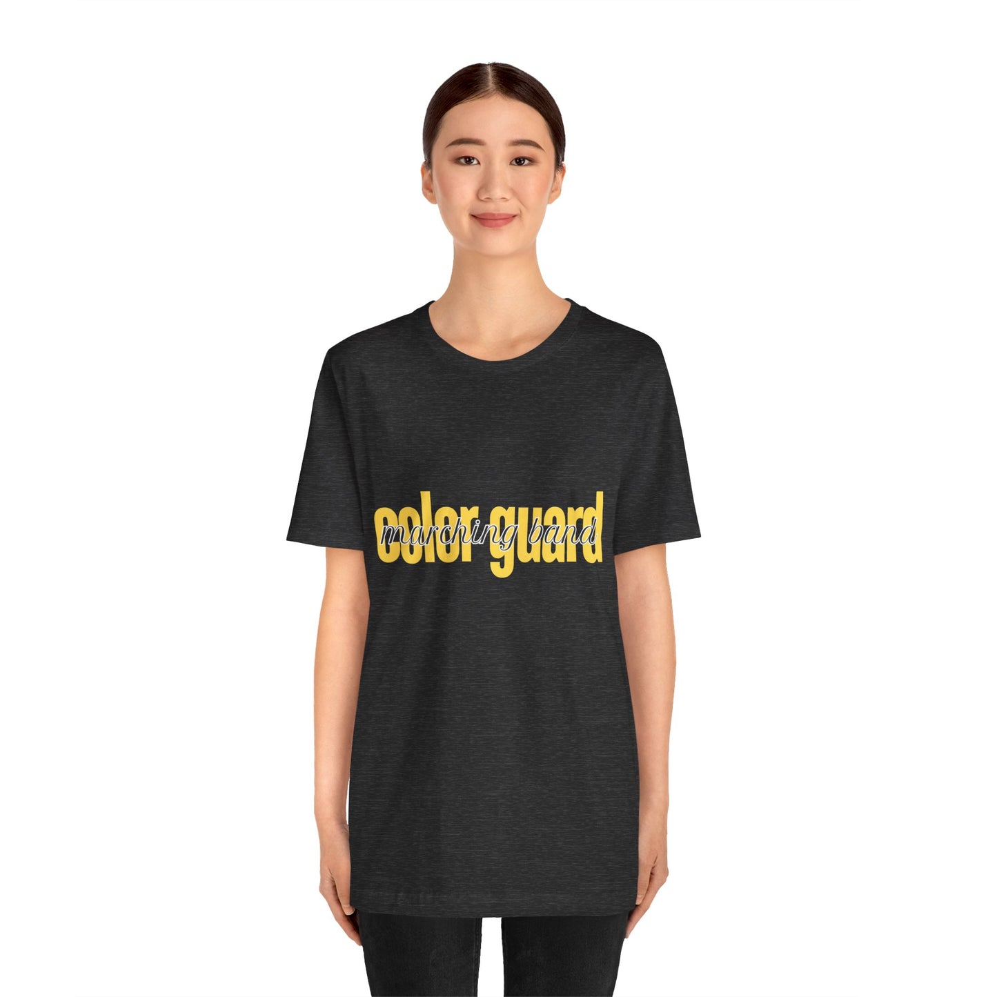 Marching Band Color Guard Yellow Short Letters Flag Saber Unisex Jersey Short Sleeve Tee