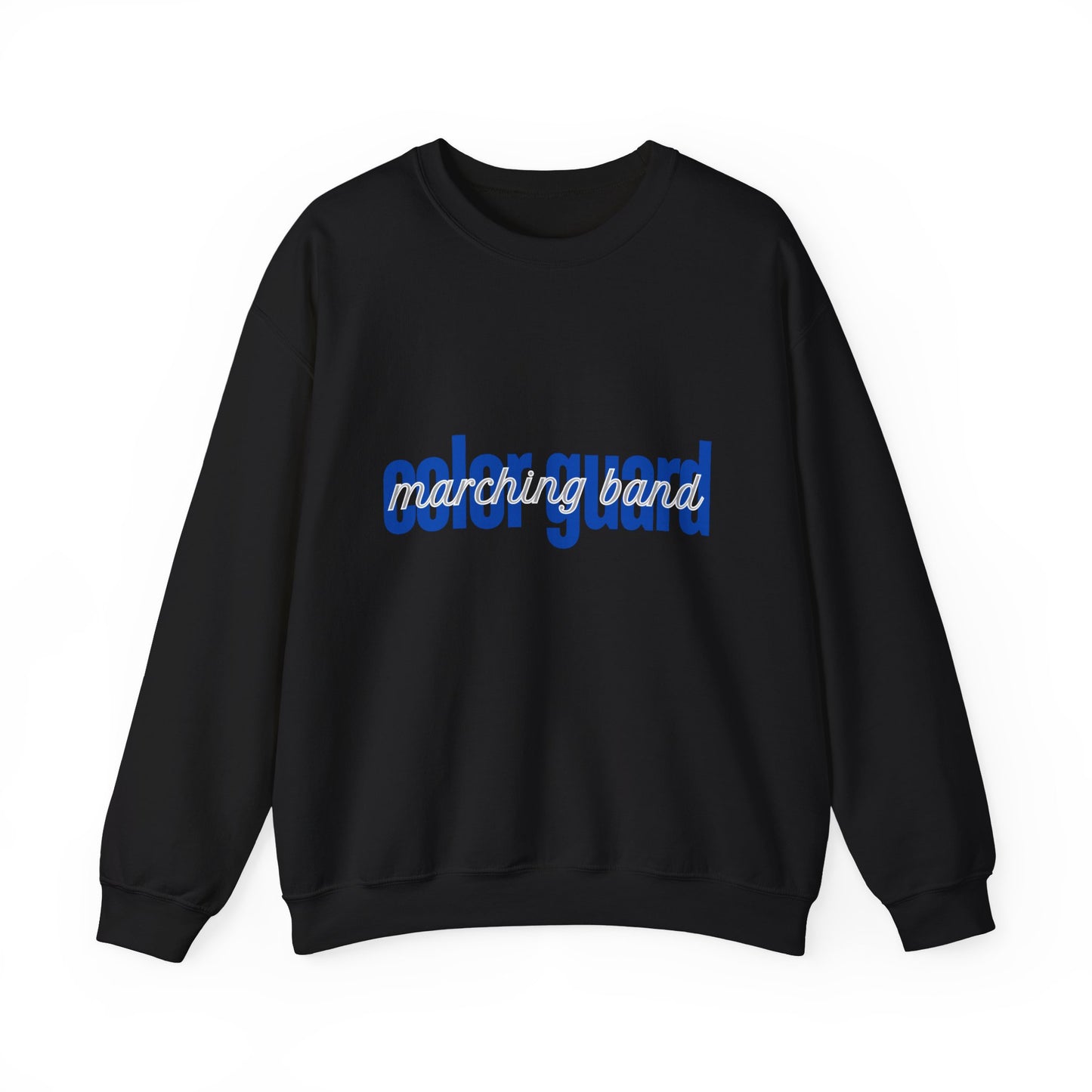 Marching Band Color Guard Blue Lowercase Blue Font Unisex Crewneck Sweatshirt Flag Saber Rifle