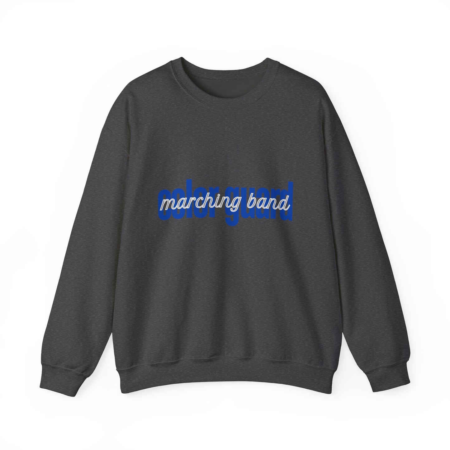 Marching Band Color Guard Blue Lowercase Blue Font Unisex Crewneck Sweatshirt Flag Saber Rifle