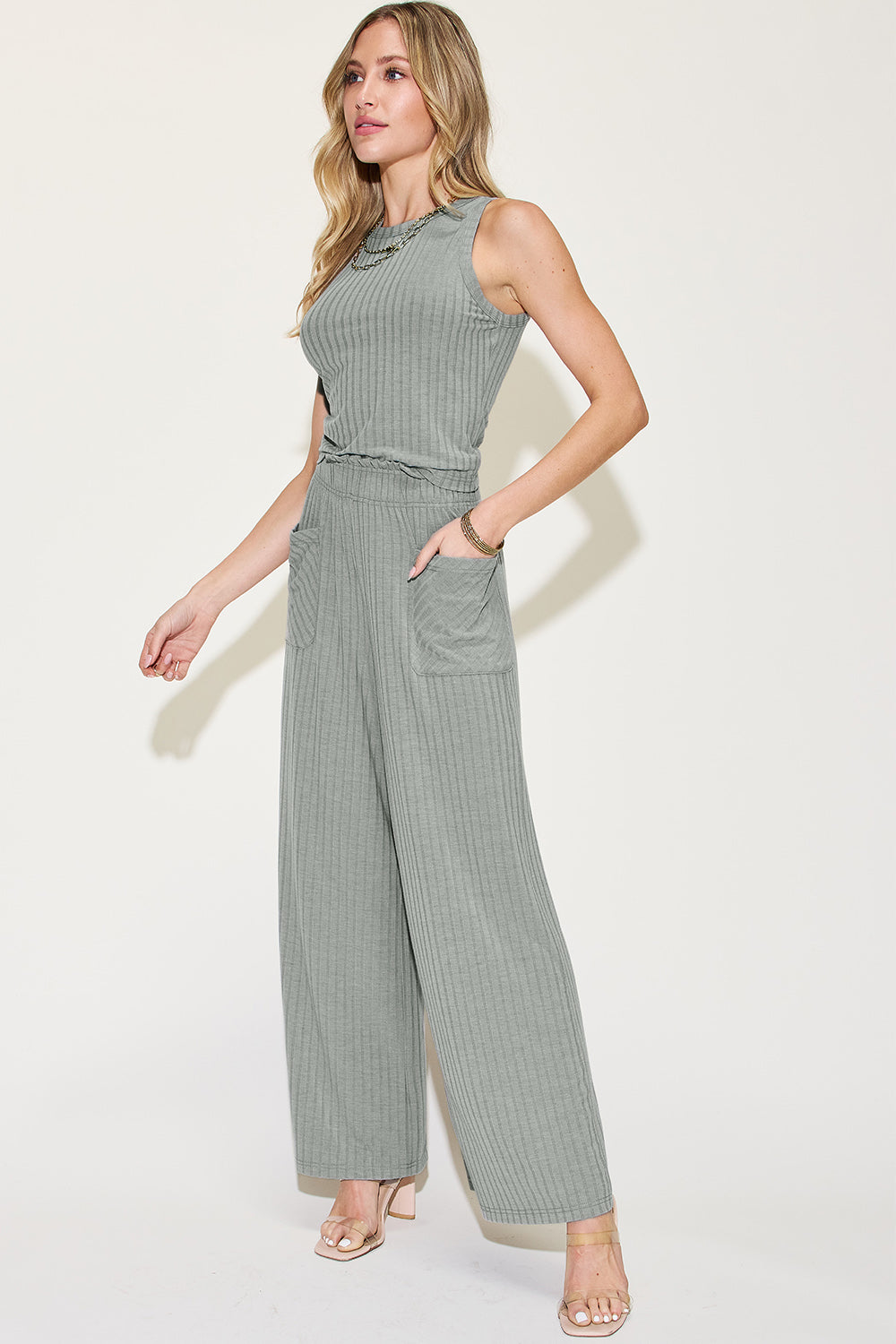 Basic Bae Ribbed Tank and Wide Leg Pants Two Piece Set