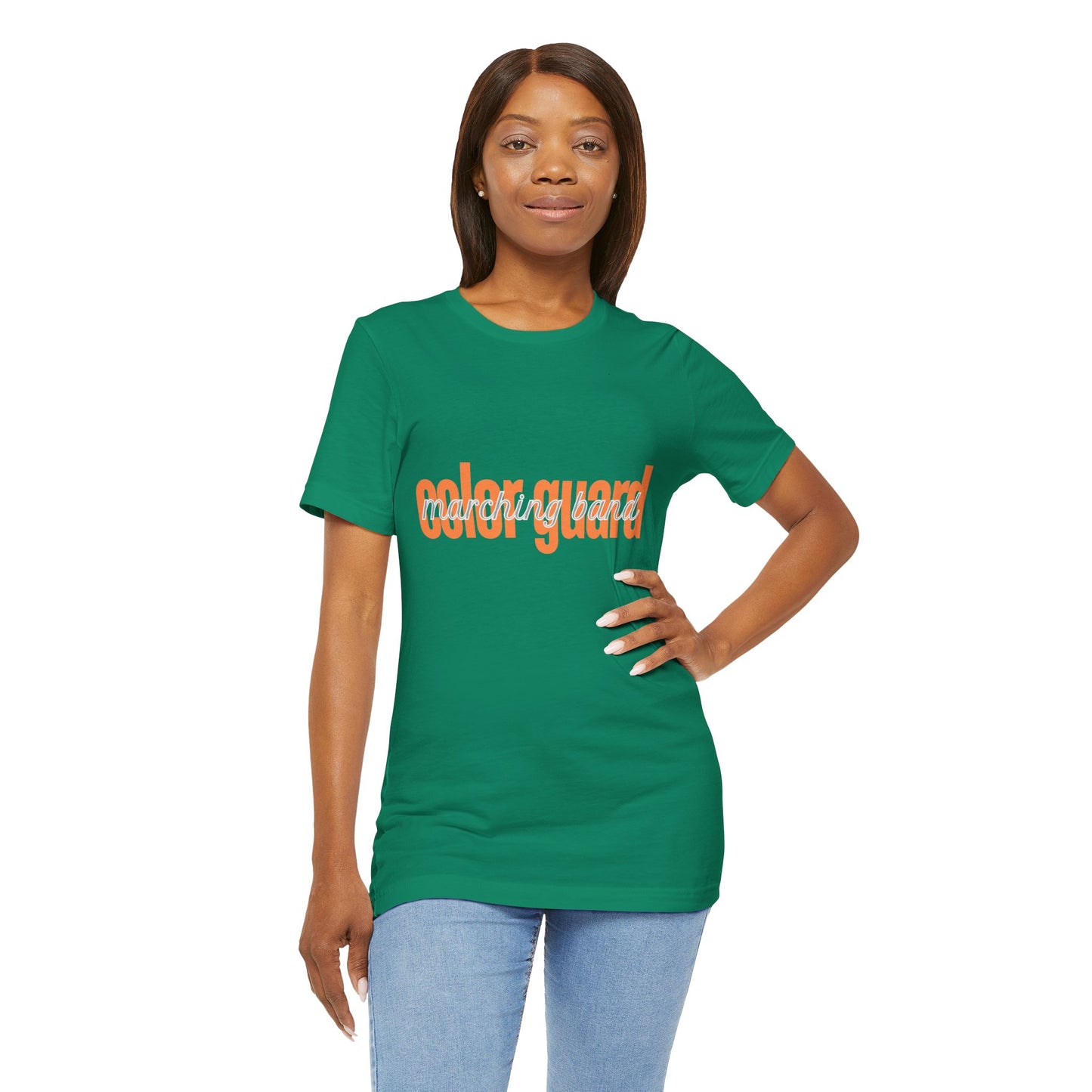 Marching Band Color Guard Orange Short Letters Flag Saber Unisex Jersey Short Sleeve Tee