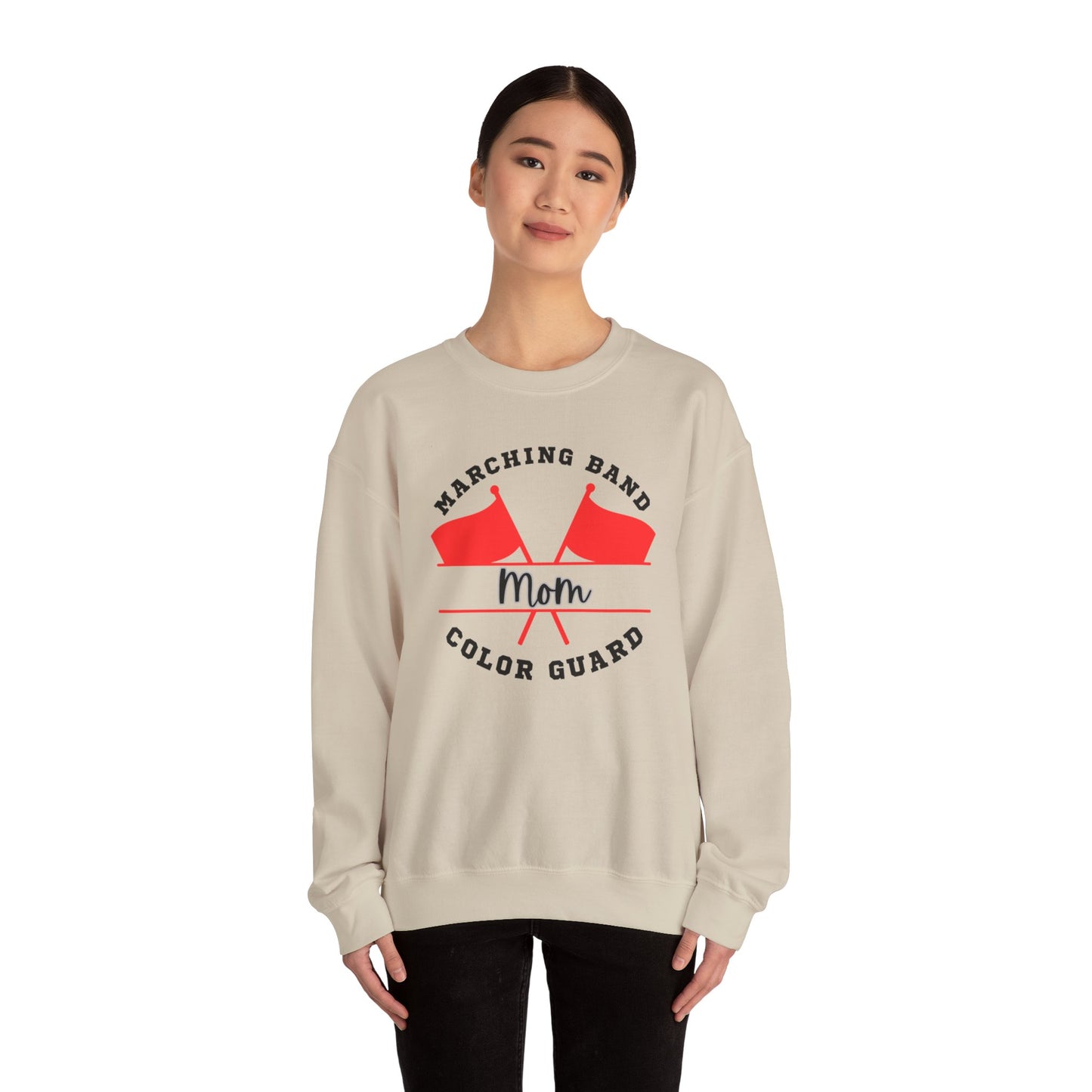 Marching Band Color Guard Mom Unisex Heavy Blend™ Crewneck Sweatshirt in White and Sport Gray