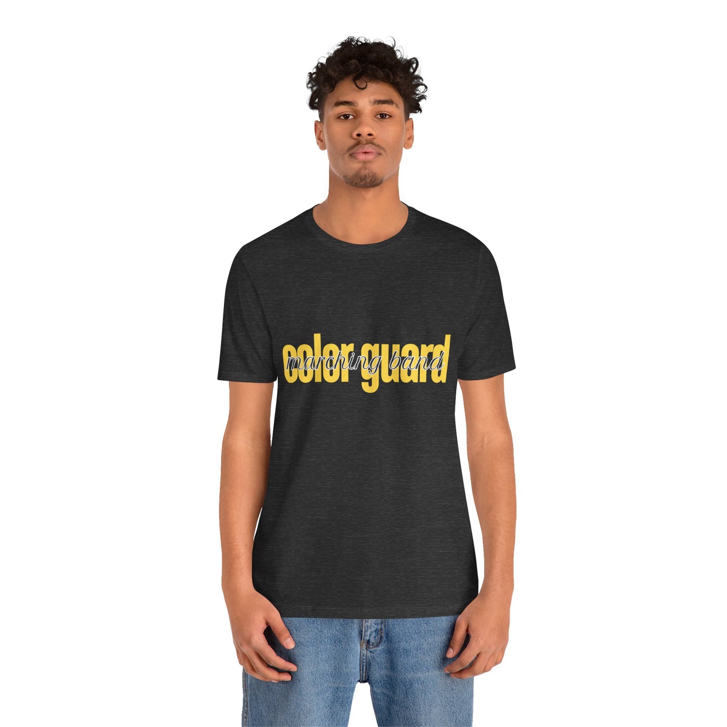 Marching Band Color Guard Yellow Short Letters Flag Saber Unisex Jersey Short Sleeve Tee