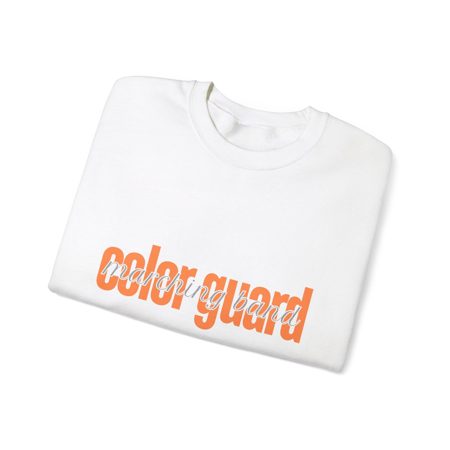 Marching Band Color Guard Orange Lowercase Blue Font Unisex Crewneck Sweatshirt Flag Saber Rifle