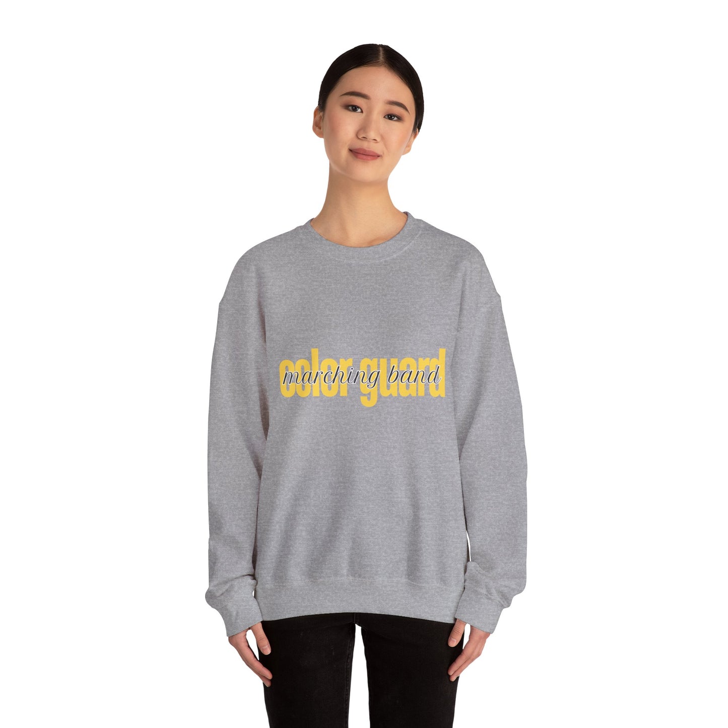 Marching Band Color Guard Yellow Lowercase Font Unisex Crewneck Sweatshirt Flag Saber Rifle