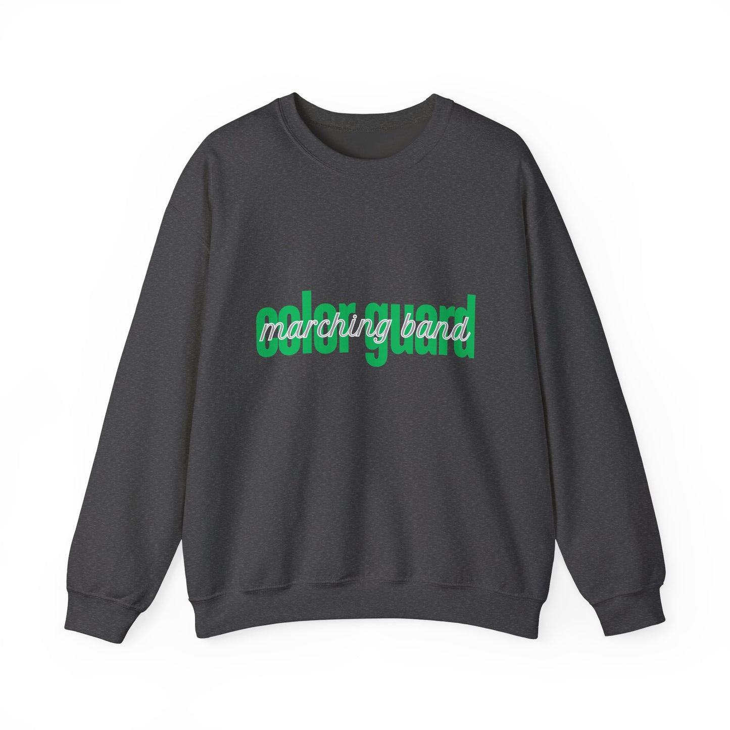 Marching Band Color Guard Green Lowercase Blue Font Unisex Crewneck Sweatshirt Flag Saber Rifle