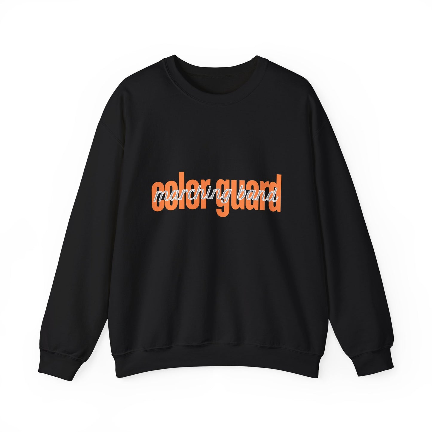 Marching Band Color Guard Orange Lowercase Blue Font Unisex Crewneck Sweatshirt Flag Saber Rifle