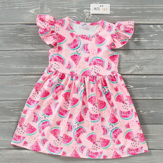 PETE + LUCY Watermelon Splash Pink Ruffle Girls Boutique Dress NEW