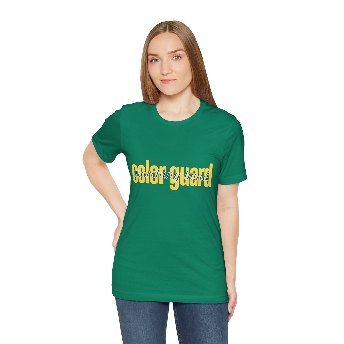 Marching Band Color Guard Yellow Short Letters Flag Saber Unisex Jersey Short Sleeve Tee