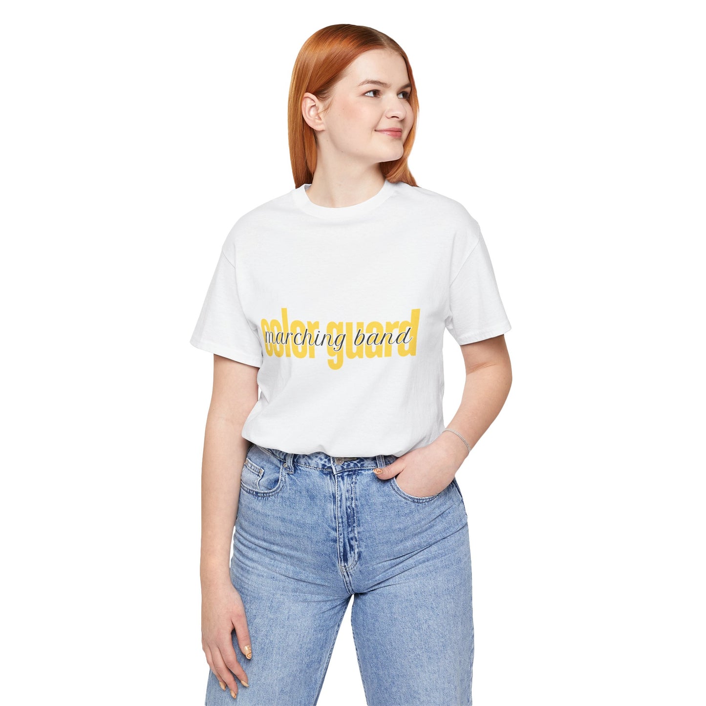 Marching Band Color Guard Yellow Short Letters Flag Saber Unisex Jersey Short Sleeve Tee