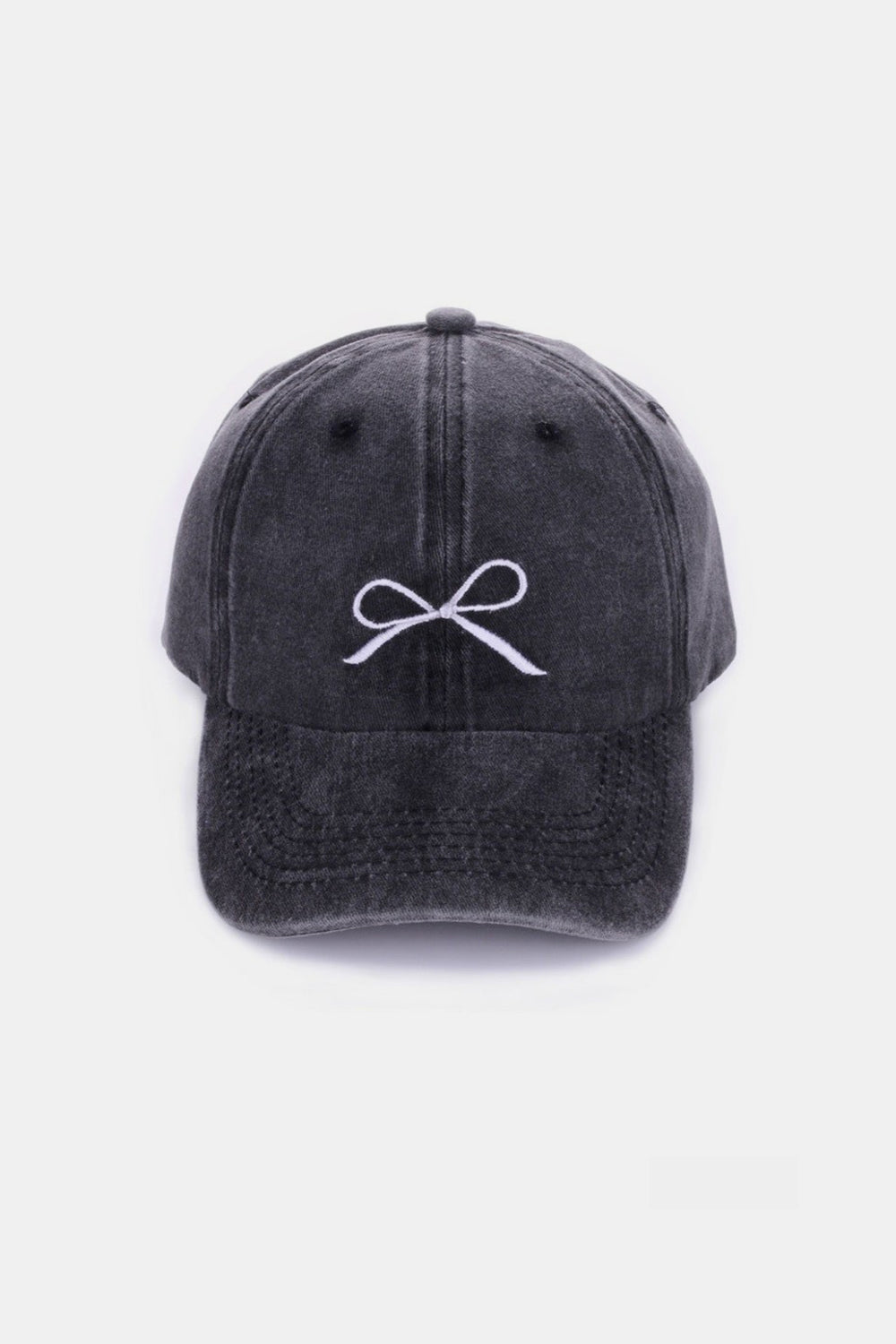 Zenana Bow Embroidered Texture Washed Cotton Caps