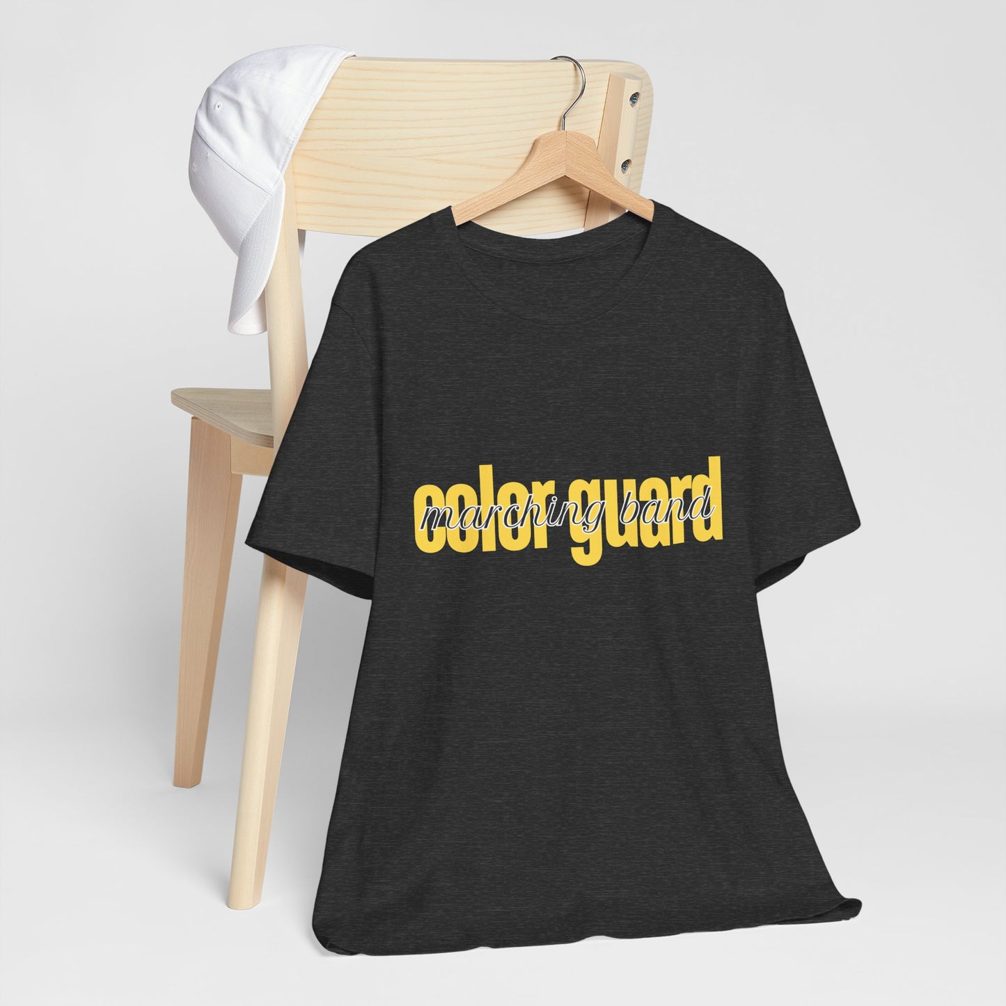 Marching Band Color Guard Yellow Short Letters Flag Saber Unisex Jersey Short Sleeve Tee