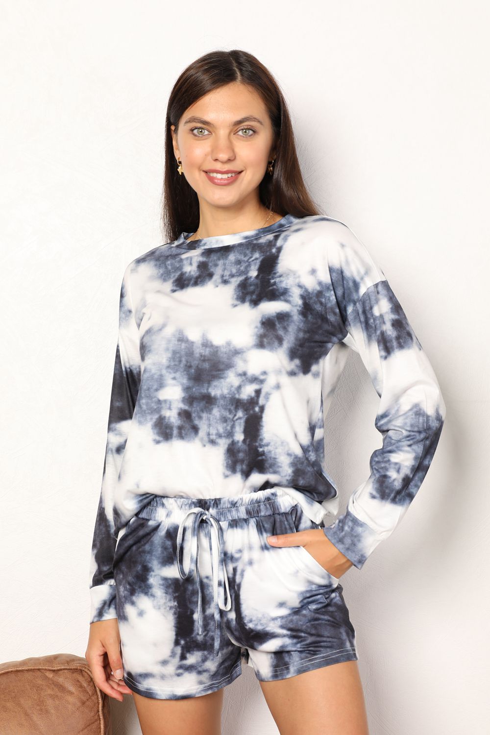 Tie-Dye 2 Piece Round Neck Top and Shorts Lounge Set