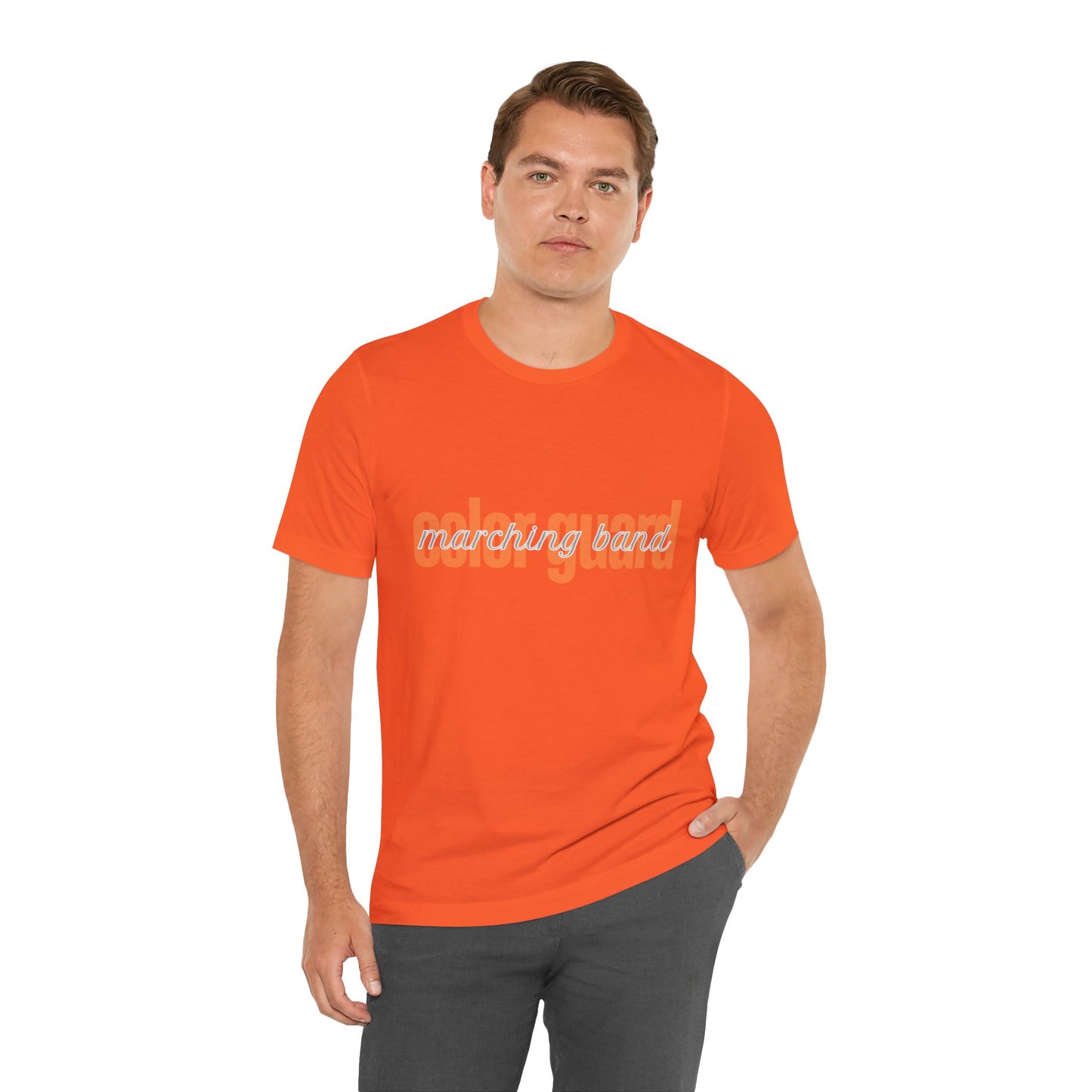 Marching Band Color Guard Orange Short Letters Flag Saber Unisex Jersey Short Sleeve Tee