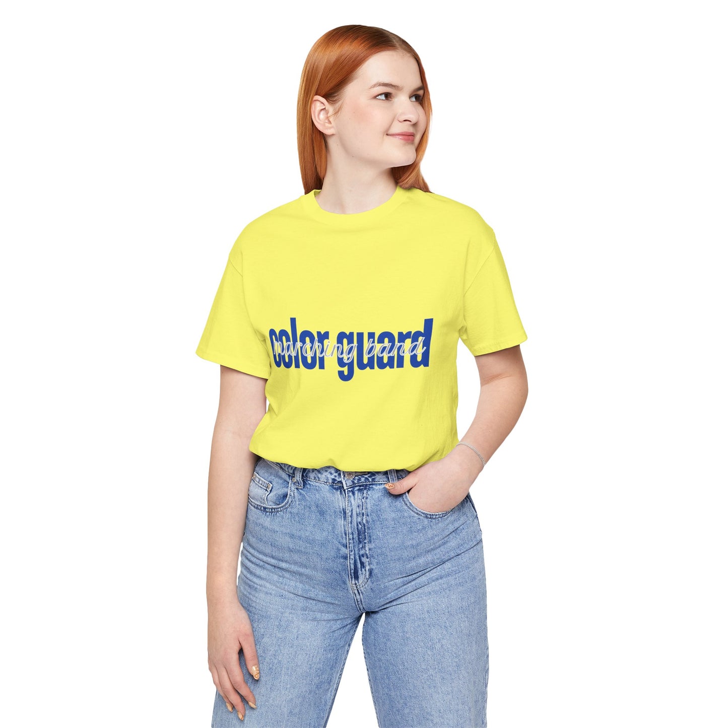 Marching Band Color Guard Blue Short Letters Flag Saber Unisex Jersey Short Sleeve Tee