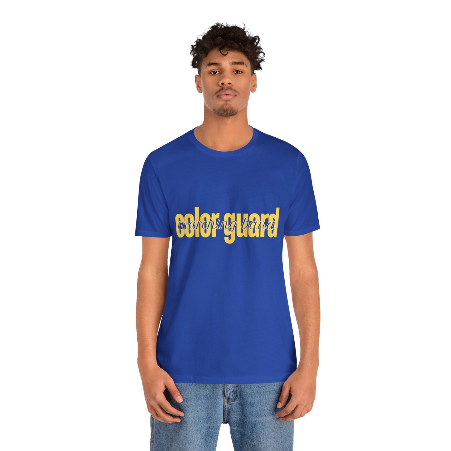 Marching Band Color Guard Yellow Short Letters Flag Saber Unisex Jersey Short Sleeve Tee