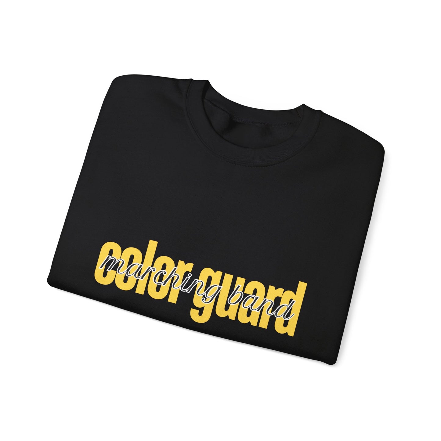 Marching Band Color Guard Yellow Lowercase Font Unisex Crewneck Sweatshirt Flag Saber Rifle