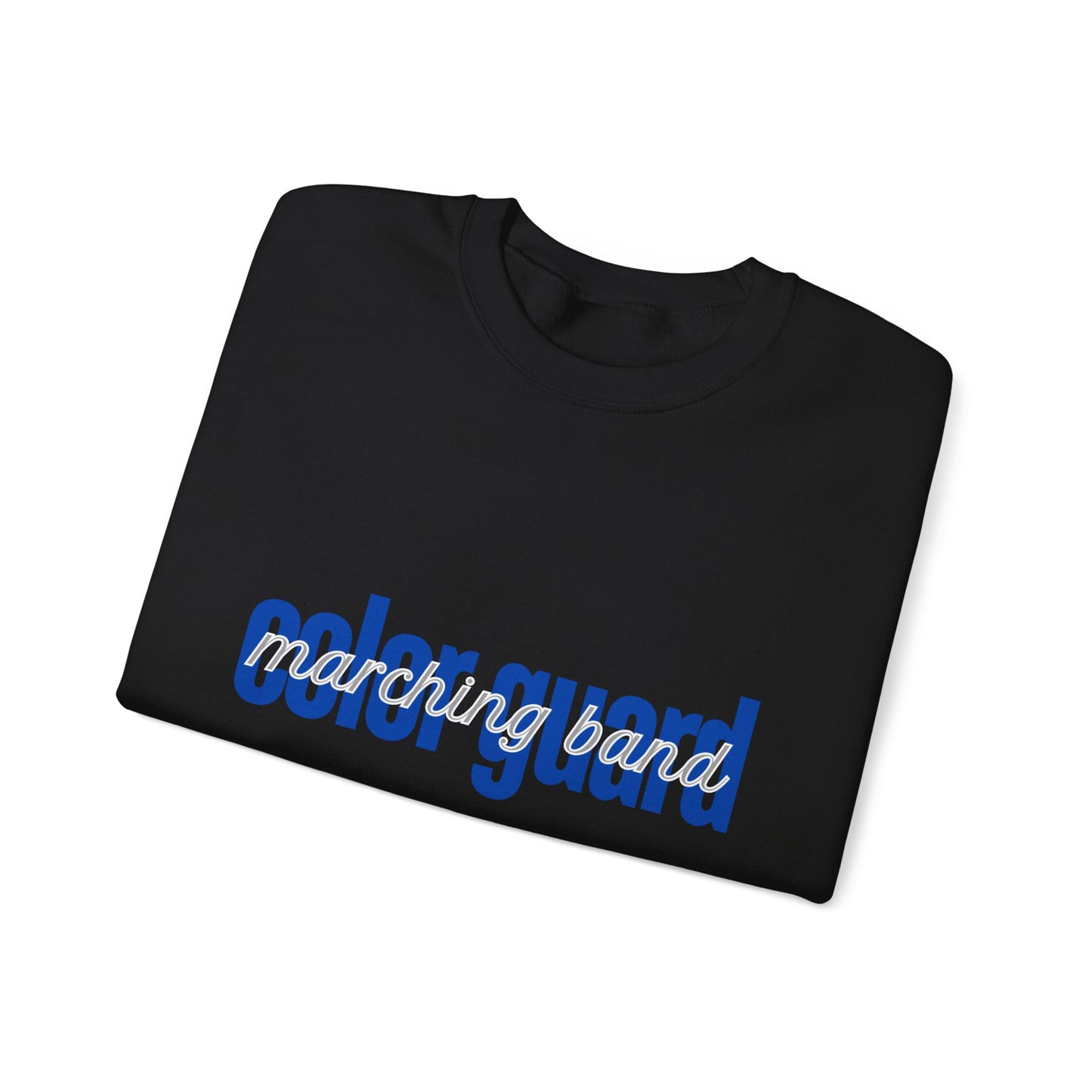 Marching Band Color Guard Blue Lowercase Blue Font Unisex Crewneck Sweatshirt Flag Saber Rifle