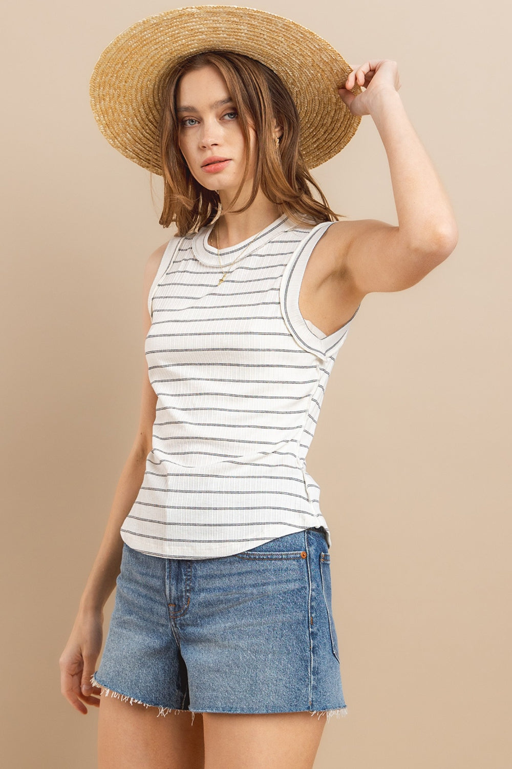 Ces Femme Striped Round Neck Tank