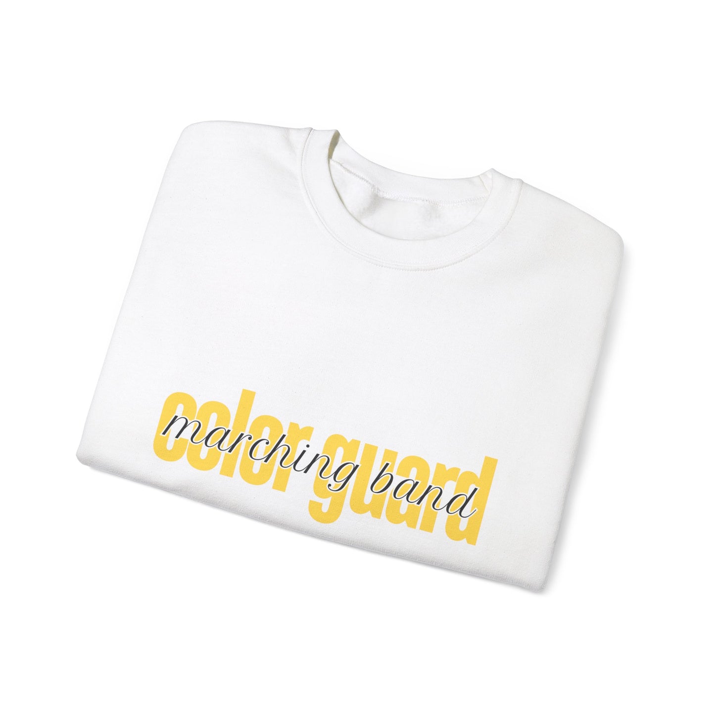 Marching Band Color Guard Yellow Lowercase Font Unisex Crewneck Sweatshirt Flag Saber Rifle