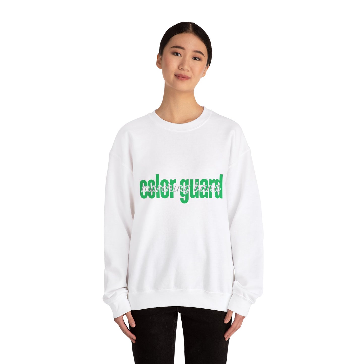 Marching Band Color Guard Green Lowercase Blue Font Unisex Crewneck Sweatshirt Flag Saber Rifle