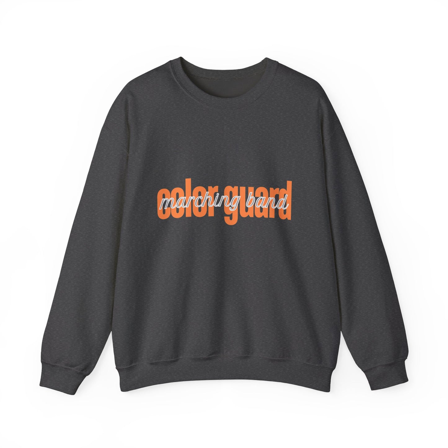 Marching Band Color Guard Orange Lowercase Blue Font Unisex Crewneck Sweatshirt Flag Saber Rifle