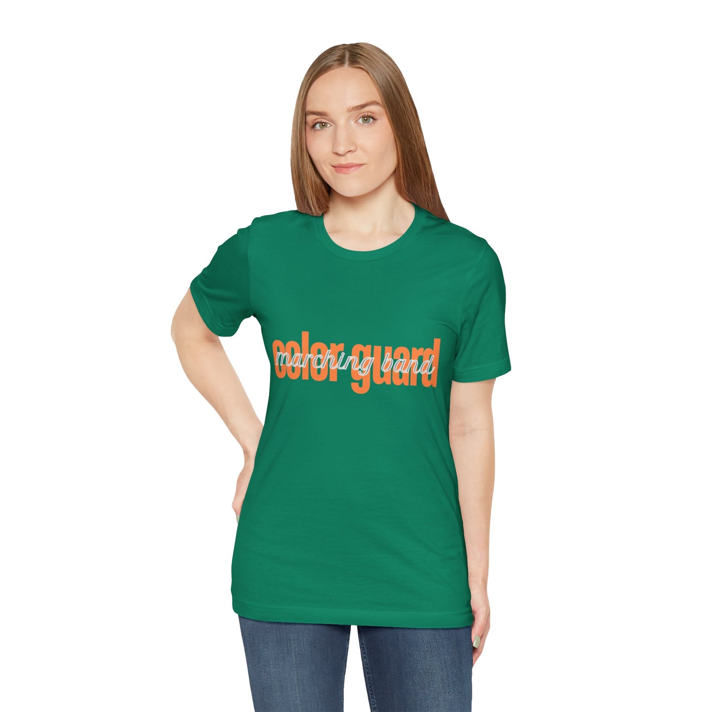 Marching Band Color Guard Orange Short Letters Flag Saber Unisex Jersey Short Sleeve Tee