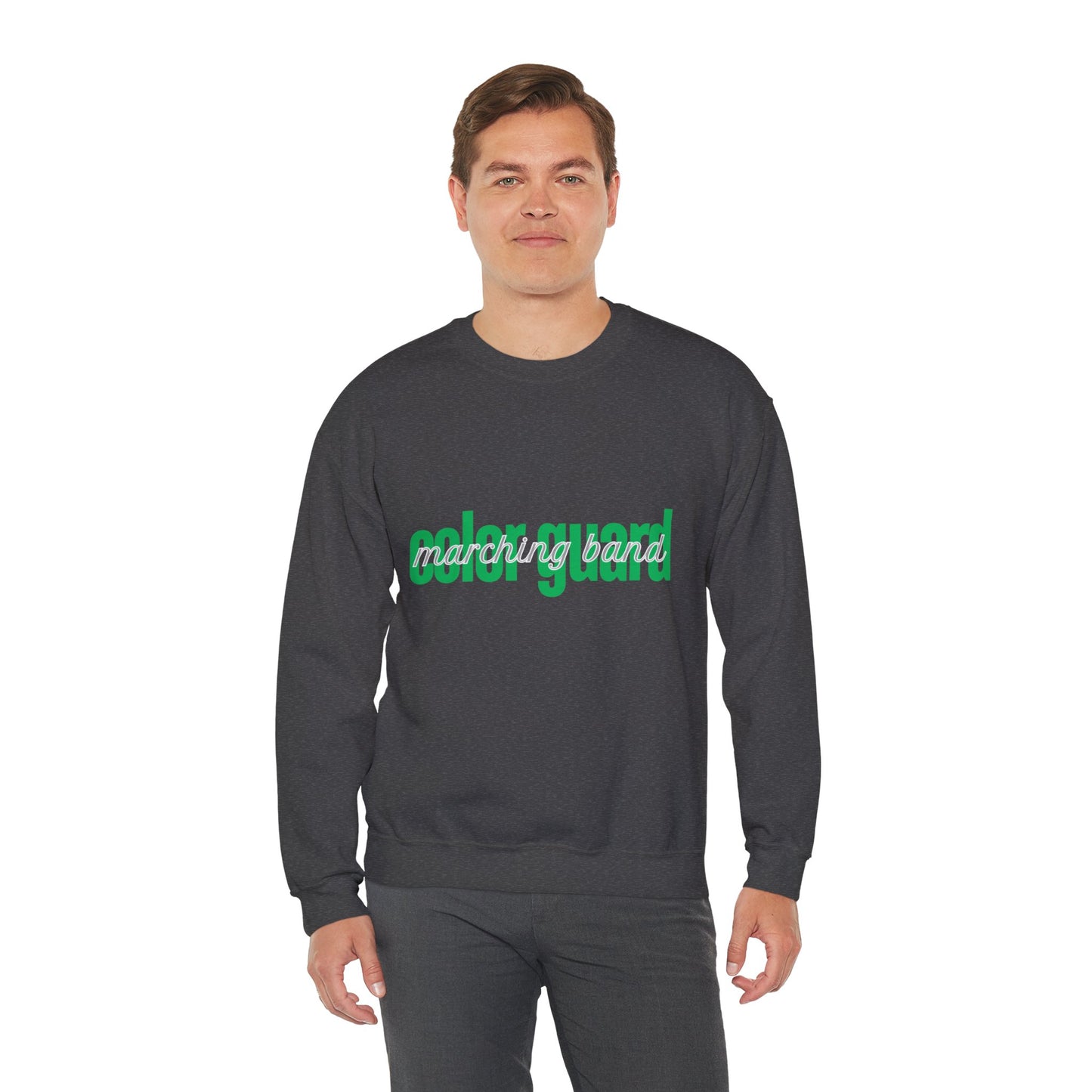 Marching Band Color Guard Green Lowercase Blue Font Unisex Crewneck Sweatshirt Flag Saber Rifle