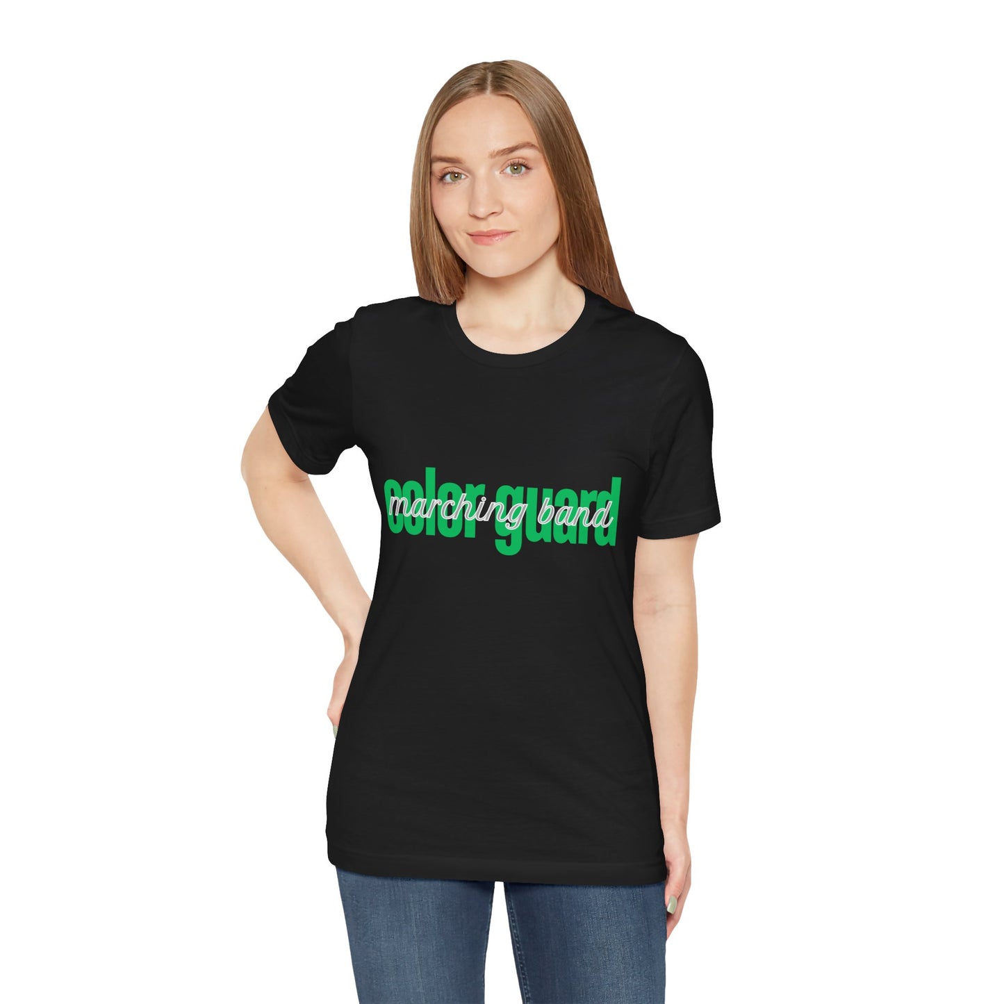 Marching Band Color Guard Green Short Letters Flag Saber Unisex Jersey Short Sleeve Tee