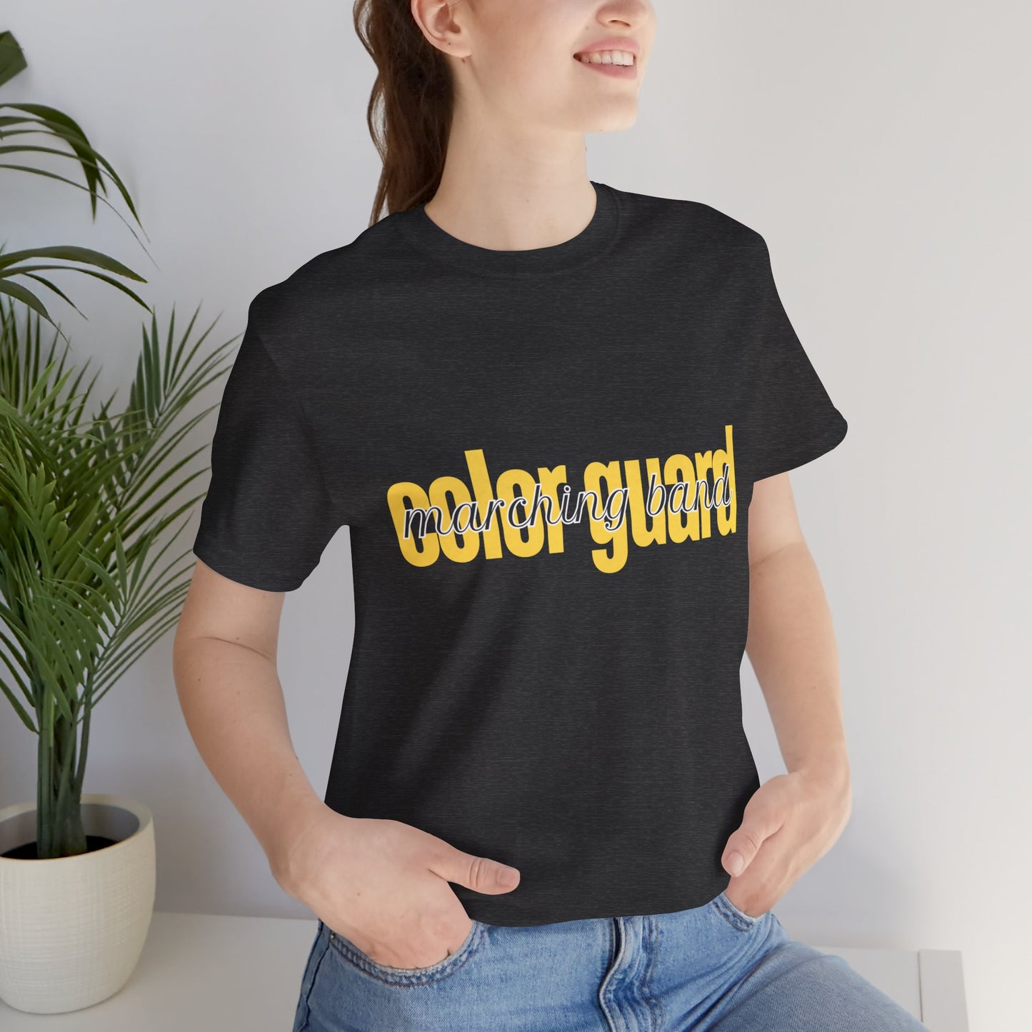 Marching Band Color Guard Yellow Short Letters Flag Saber Unisex Jersey Short Sleeve Tee