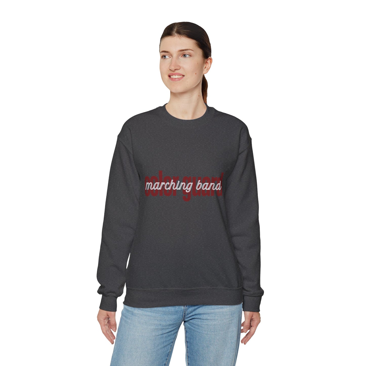 Marching Band Color Guard Maroon Lowercase Font Unisex Crewneck Sweatshirt Flag Saber Rifle